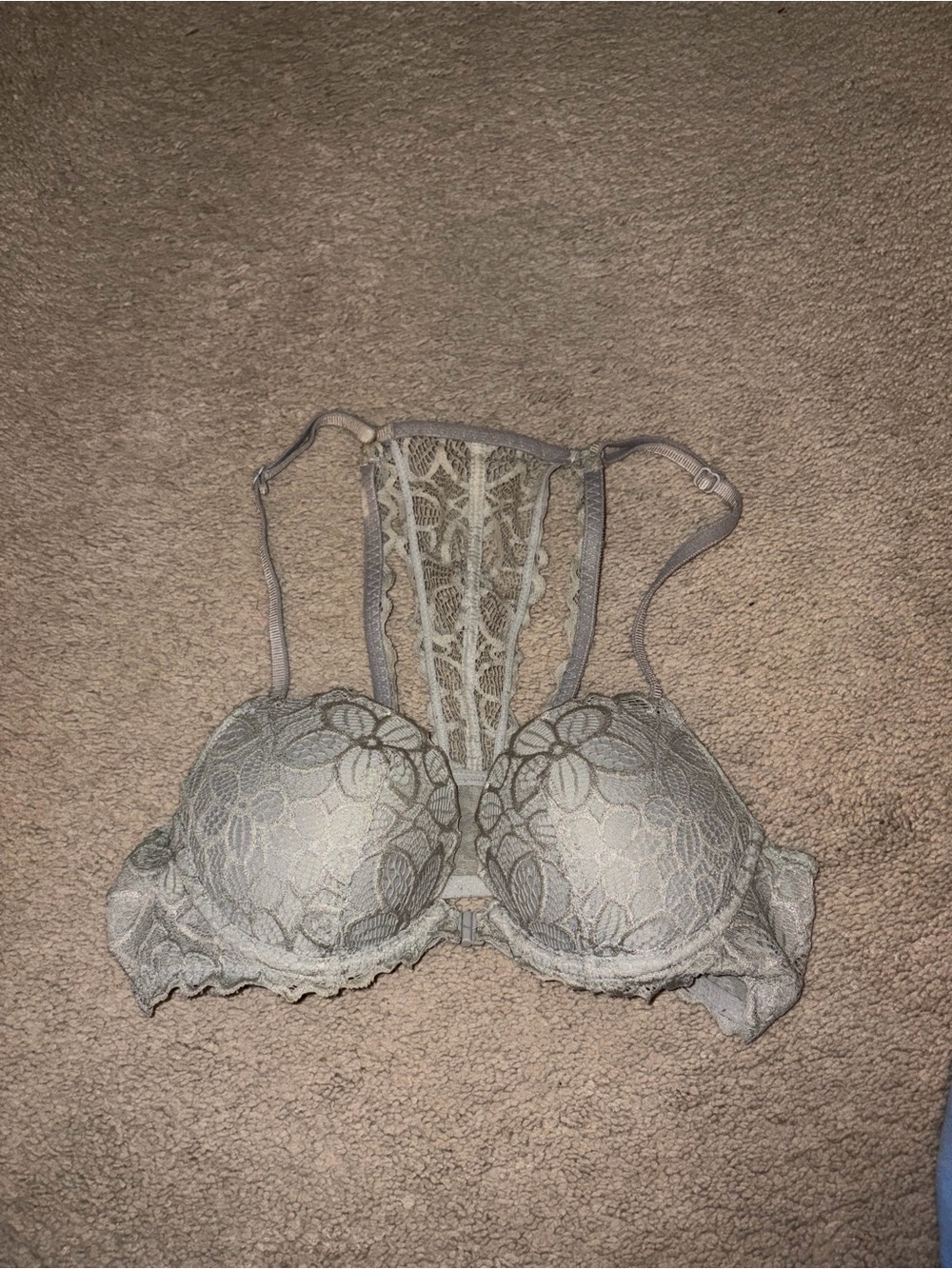 Pink Silver Lace Push-Up Bra with Racerback